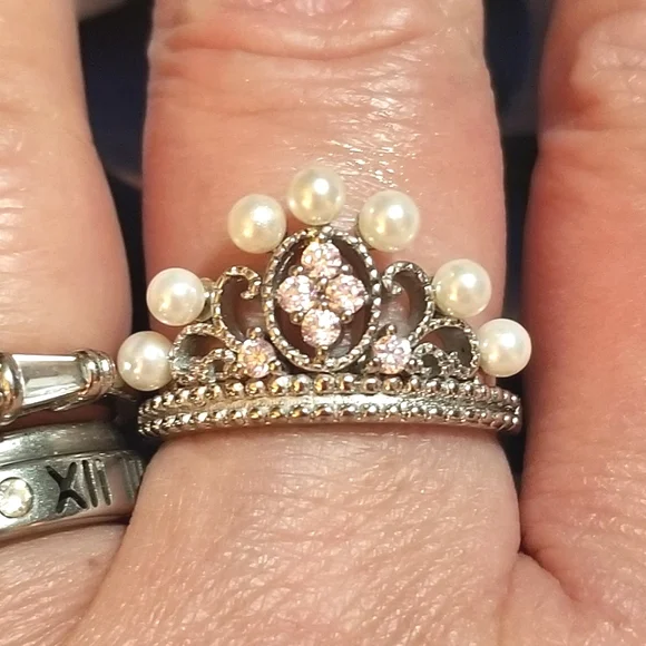 Vintage Pink Sapphire Seed Pearl Crown Ring - Picture 4 of 7